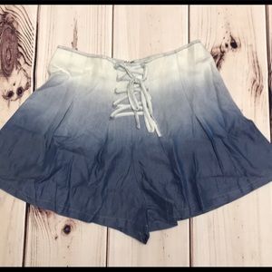 NEW Lace Up Blue Ombre Shorts Large